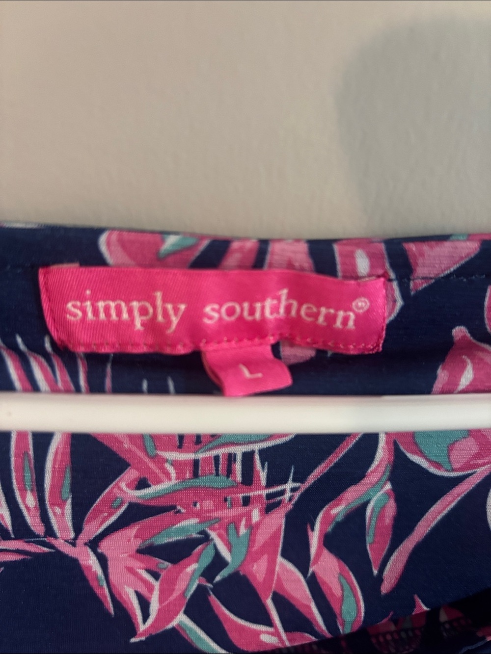 Simply Southern Navy Tunic with Pink Tropical Lace Sleeves - Picture 2 of 3